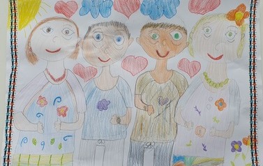 Praca plastyczna wykonana na konkurs Portret Babci. Rysunek przedstawia całą babcie dziadka.