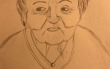Praca plastyczna wykonana na konkurs Portret Babci. Praca wykonana oł&oacute;wkiem.