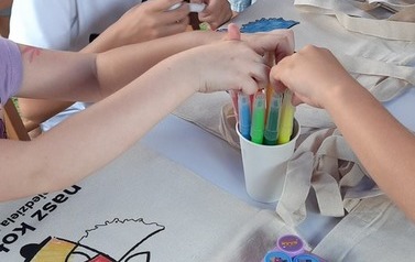 Torba ekologiczna z Aniołkiem wykonana podczas warsztat&oacute;w